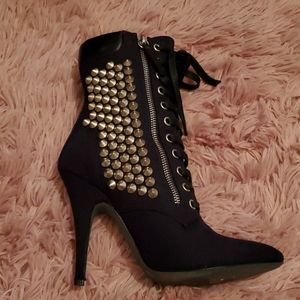 Balmain Studded Black Canvas Boots